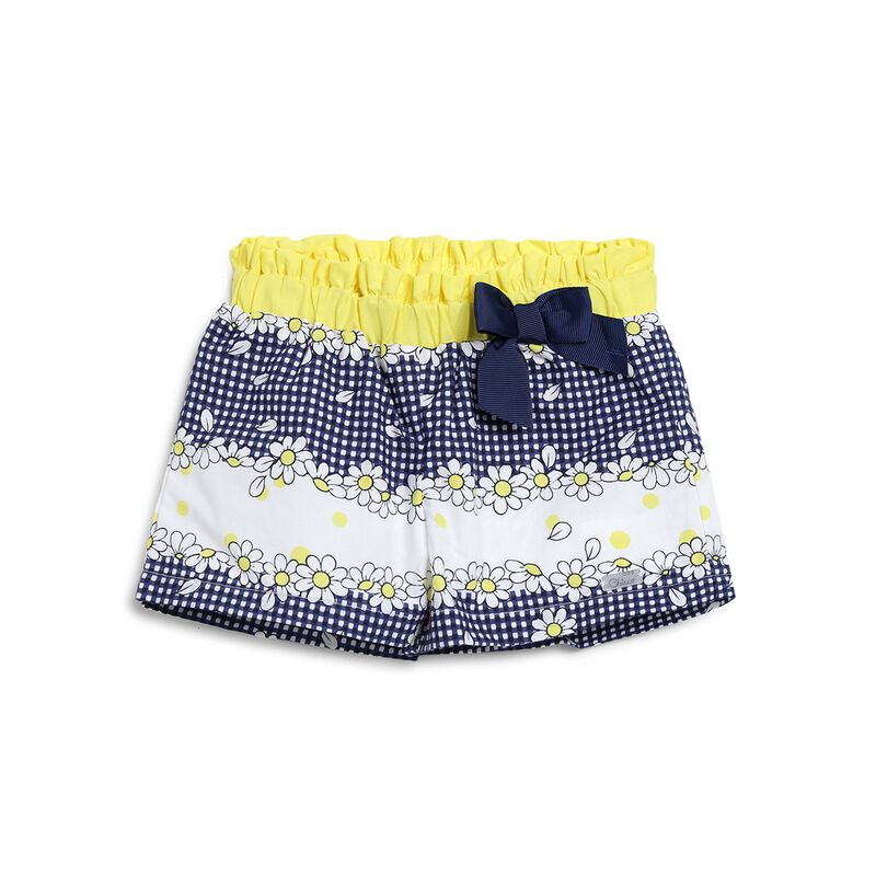 Girls White & Blue Short Woven Trousers image number null
